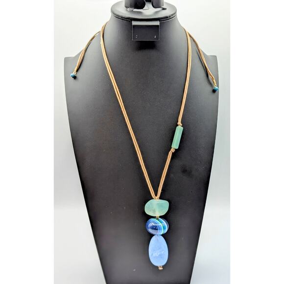 Chico's Blue Seafoam Green Convertible Draw String Pendant Necklace - Picture 1 of 7